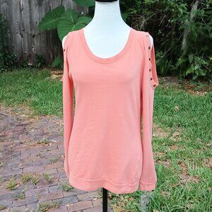 Charlotte Russe Womens Adorable Tangerine Long Sleeve Cold Shoulder Sweater Top